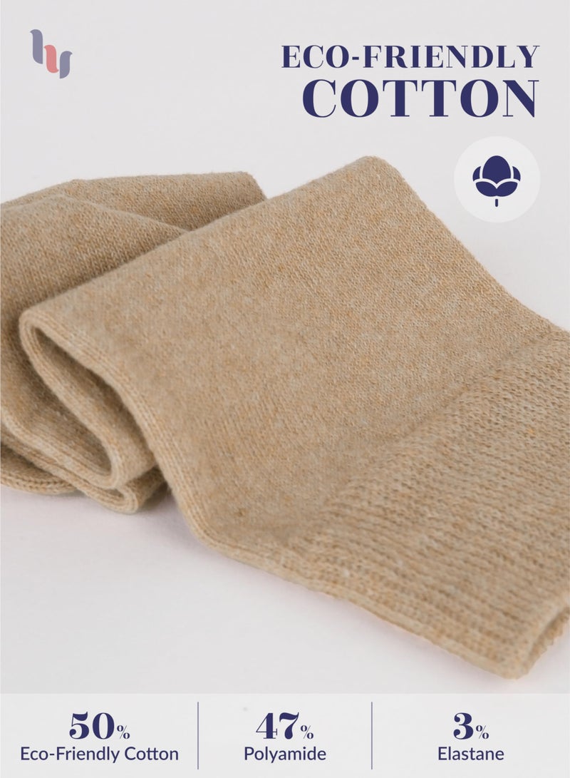 Hugh Ugoli Women's Cotton Crew Socks | Plain Color, Regular Fit, Soft Casual Socks for Trouser, 4 Pairs, Beige, Shoe Size: 6-9 - Image 3